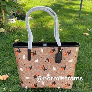 Authentic Coach City Tote In Signature Canvas With Halloween Graphic Bag Purse
